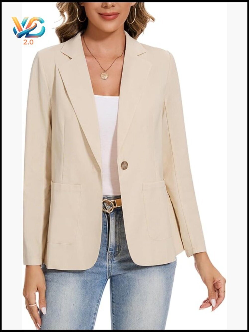 Lightweight Linen Blend Blazer, Long Sleeve Button Front with Pockets